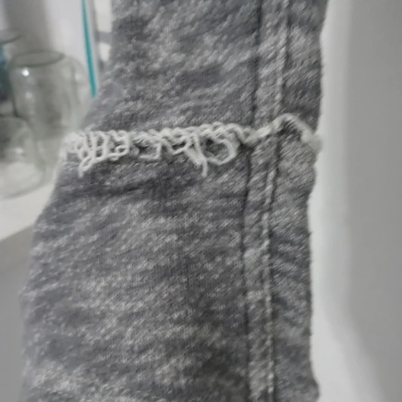 Free People Distressed White Denim Button Up Hooded Jacket Gray thermal Contrast - Picture 14 of 16